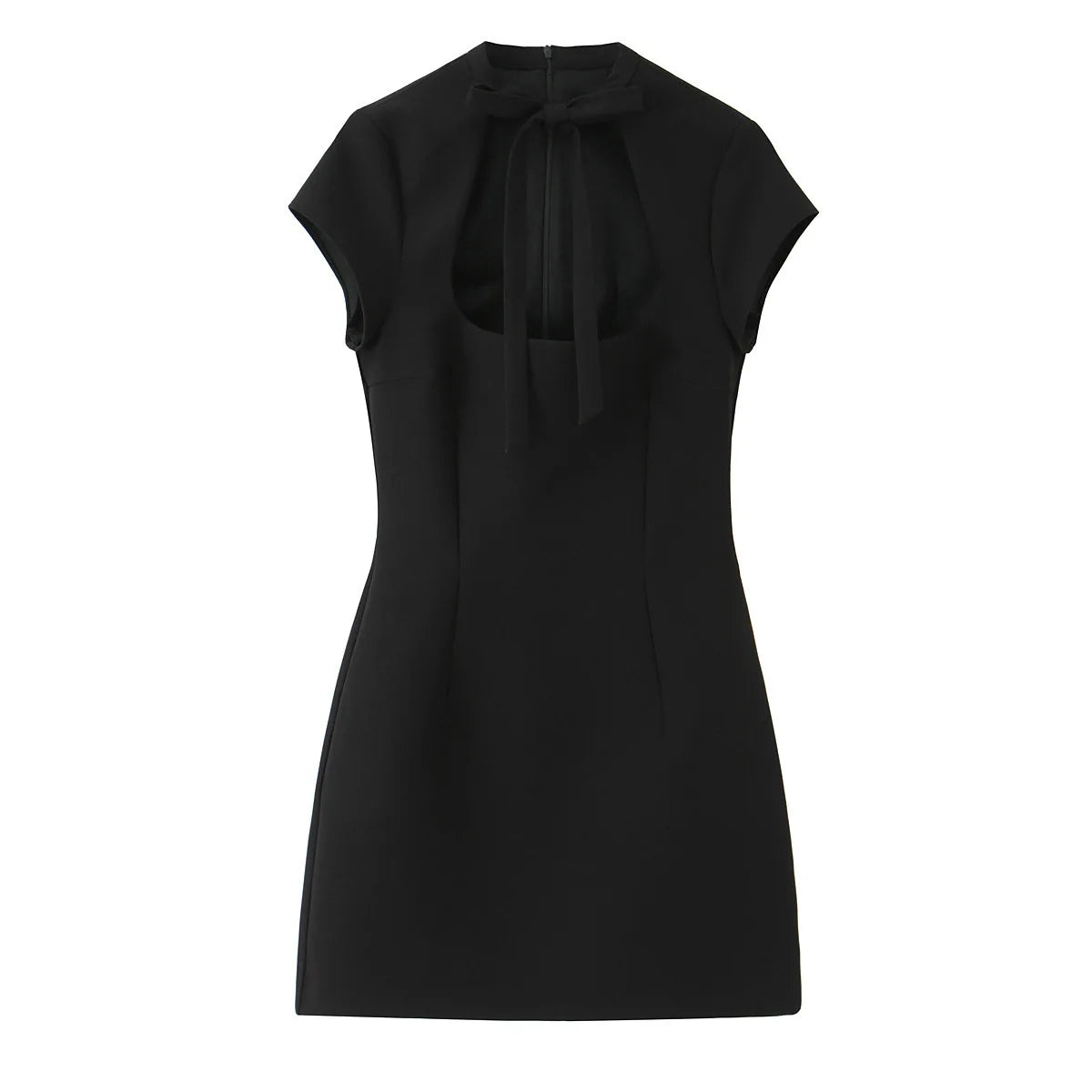 Elegant Polka Dot Lace-Up Hollow Out Mini Dress