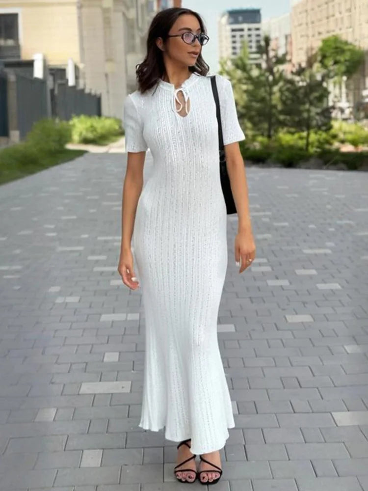 Knitted Short Sleeve Slim High Waist Maxi Dress