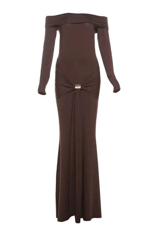 Off-shoulder Strapless Long Sleeve Backless Maxi Dress