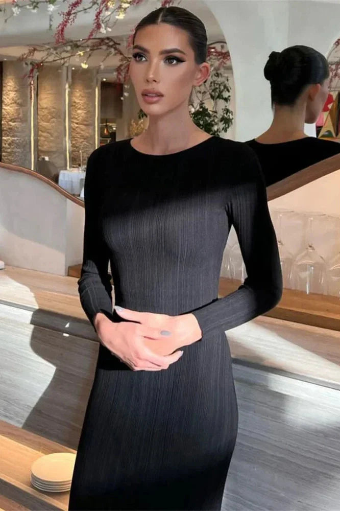 Long Sleeve High Waist Patchwork Slim Maxi Dress