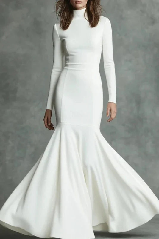 Elegant Slim High Waist Turtleneck Long Sleeve Maxi Dress