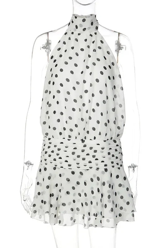 Polka Dot Print Tie Backless A-Line Slim Mini Dress