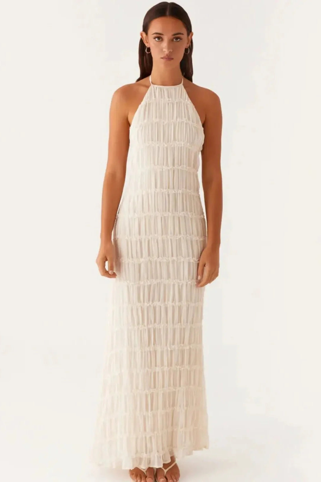 Elegant Backless Lace Up Loose Maxi Dress