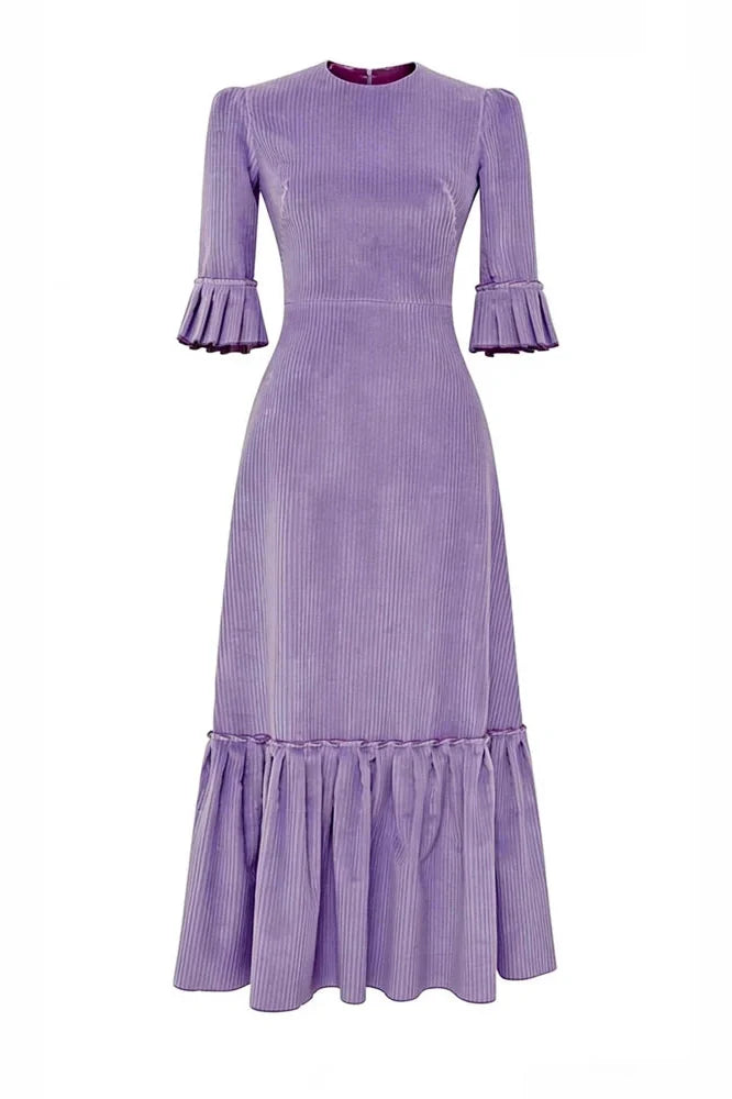 Elegant Half Sleeve Pleated High Waist Slim Maxi Dress