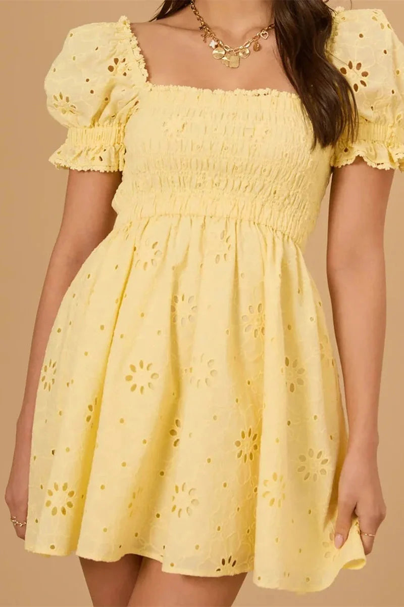 Puff Sleeve Square Neck A-Line Mini Dress