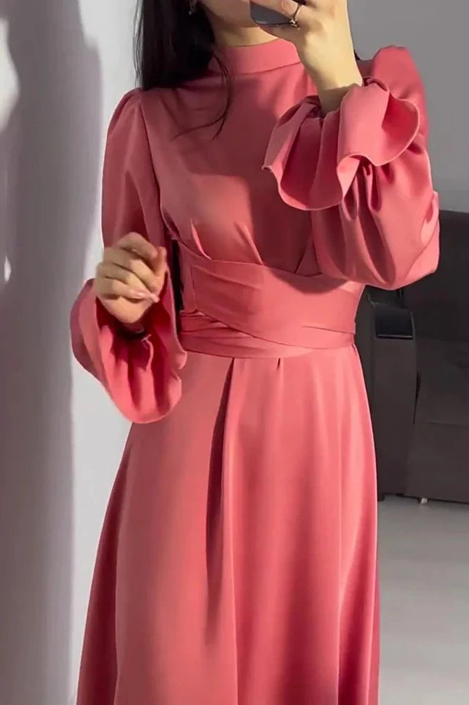 Patchwork Slim Lace-Up Maxi Dress