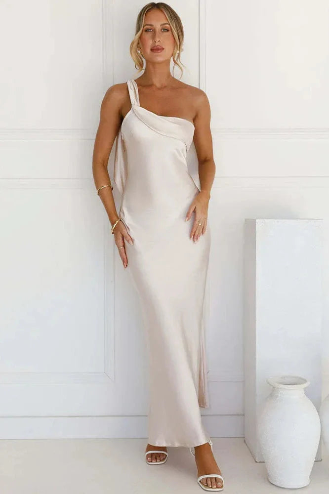 One Shoulder Backless Sleeveless High Split Maxi Dress