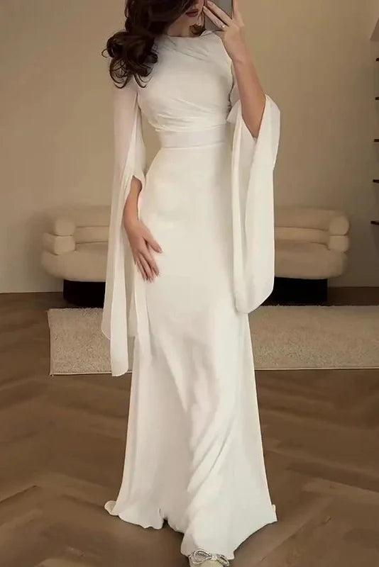 Elegant Flare Sleeve Bodycon Slim O Neck Maxi Dress