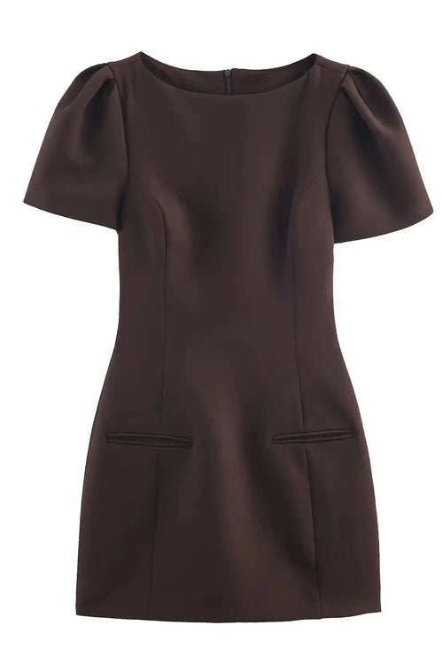 Elegant A-Line Pocket Slim High-Waisted Mini Dress