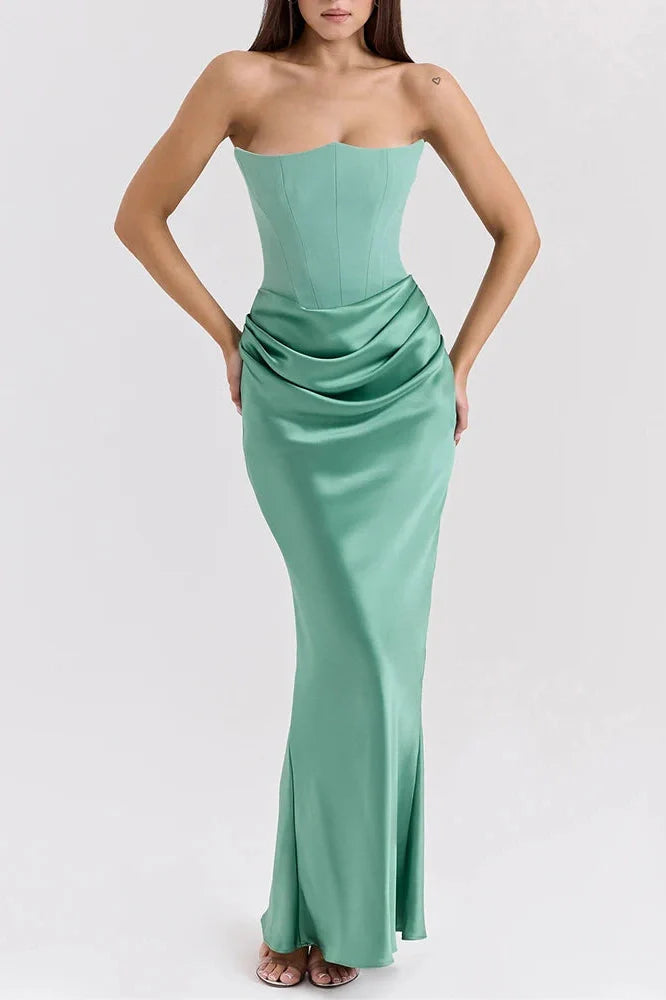 Hollow Out Off-Shoulder High Waist Pleated Maxi Dress