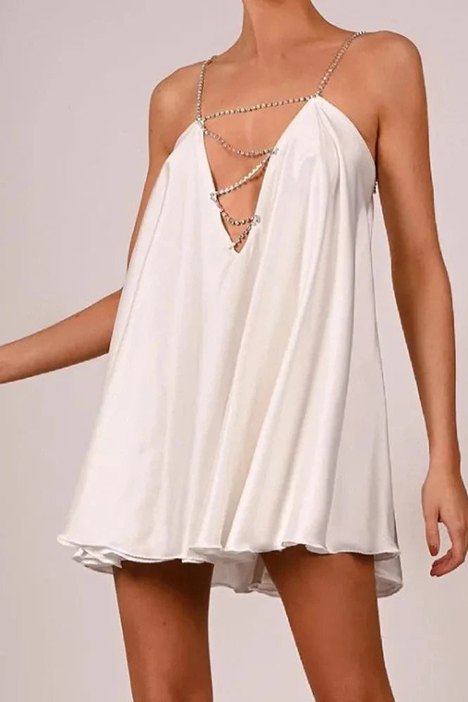 Hollow V-Neck A-Line Mini Dress