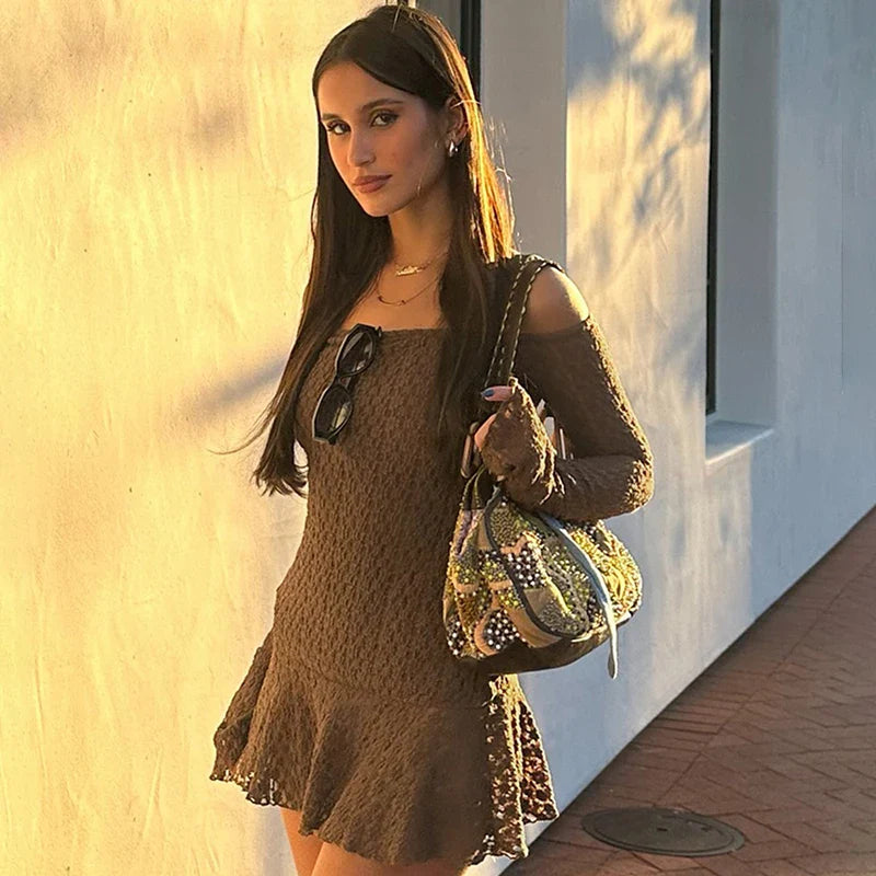 Elegant Lace Backless Patchwork Mini Dress