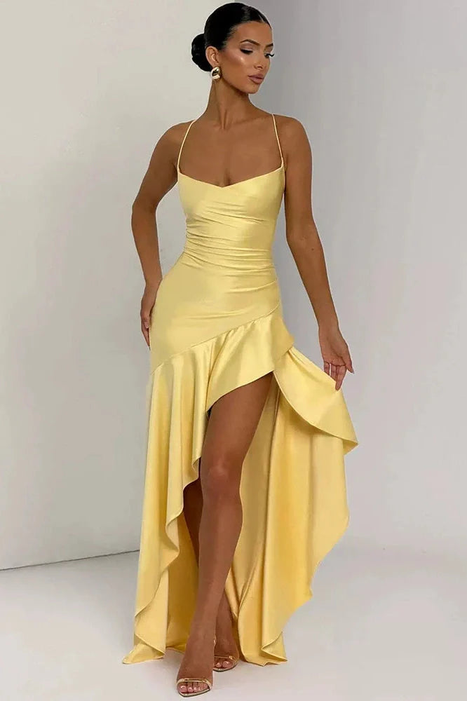 Spaghetti Strap Sleeveless Backless High Split Maxi Dress