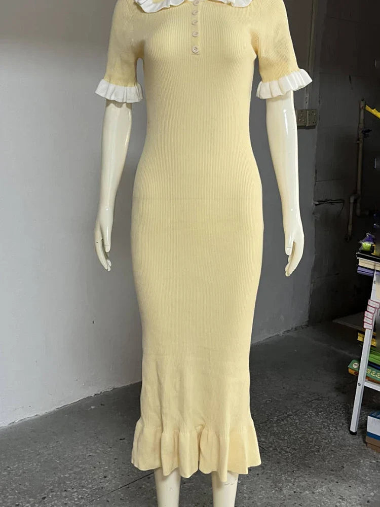 Knitted Short Sleeve Slim Midi Dress