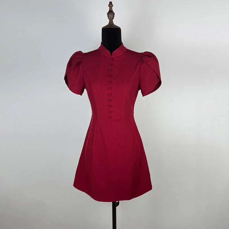 Puff Sleeves High Waist Slim Mini Dress