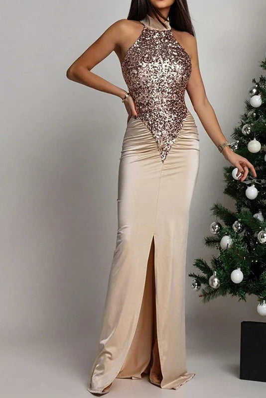 Hollow Out Pleated Sleeveless Slim Bodycon Maxi Dress