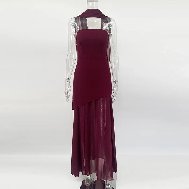 Elegant Strapless Sleeveless Maxi Dress