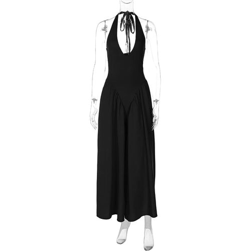 Deep V Neck A-Line Pleated Midi Dress