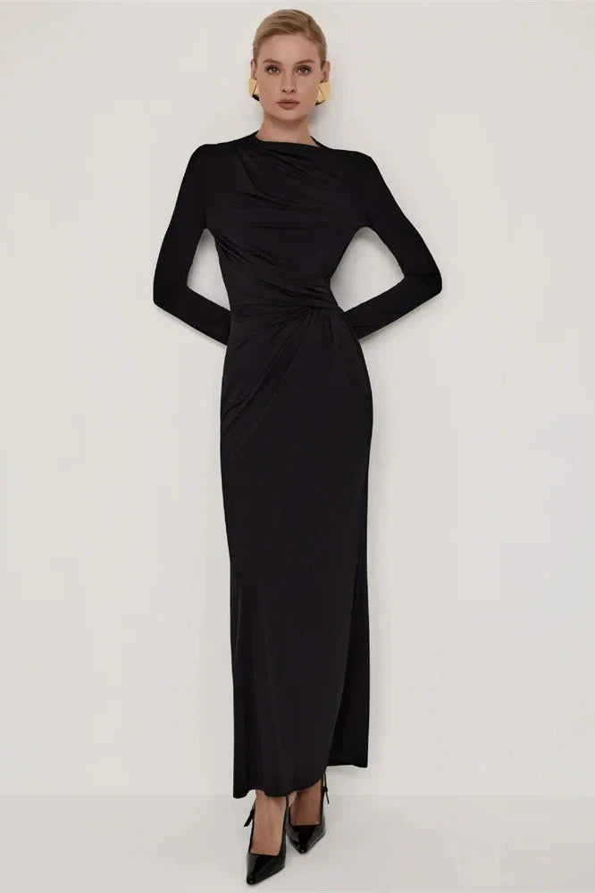 Pleated High Waist Slim Maxi Dress