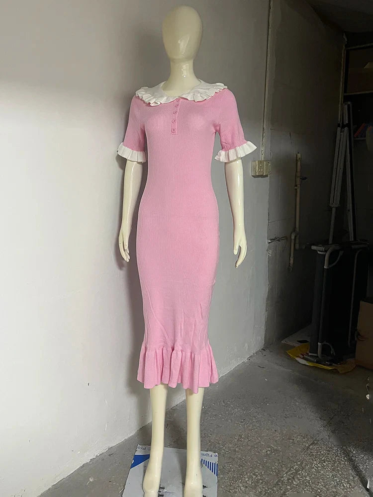 Knitted Short Sleeve Slim Midi Dress