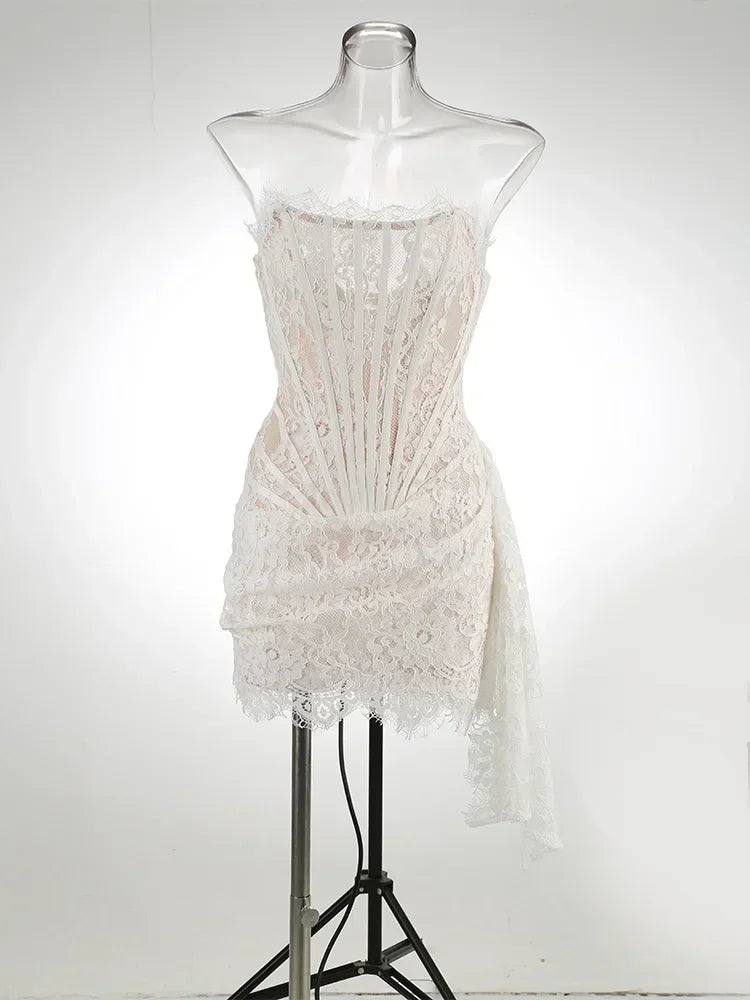 Lace See-Through Bodycon Irregular Mini Dress