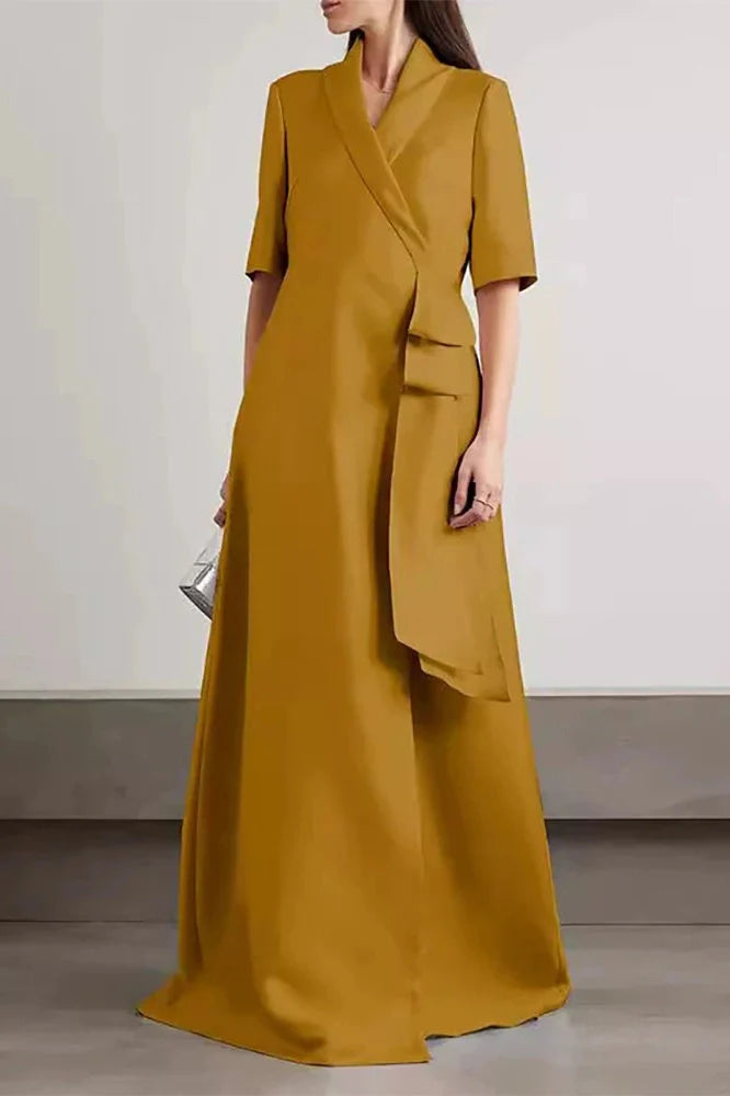 V-Neck High Waist A-Line Half Sleeve Maxi Dress