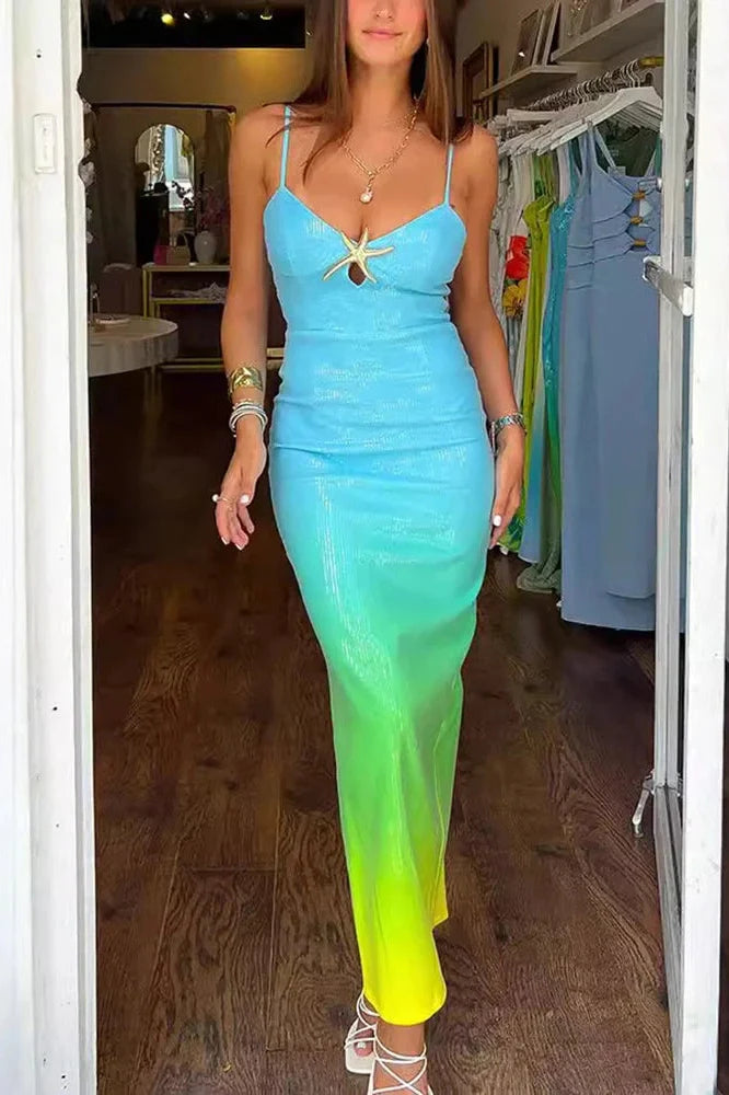 Spaghetti Strap Sleeveless Backless Maxi Dress