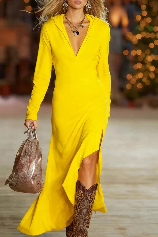 Elegant Split Long Sleeve Irregular Maxi Dress