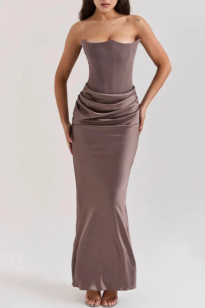 Hollow Out Off-Shoulder High Waist Pleated Maxi Dress
