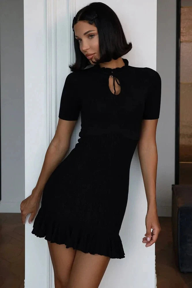 Hollow Out Short Sleeve Slim High Waist Mini Dress
