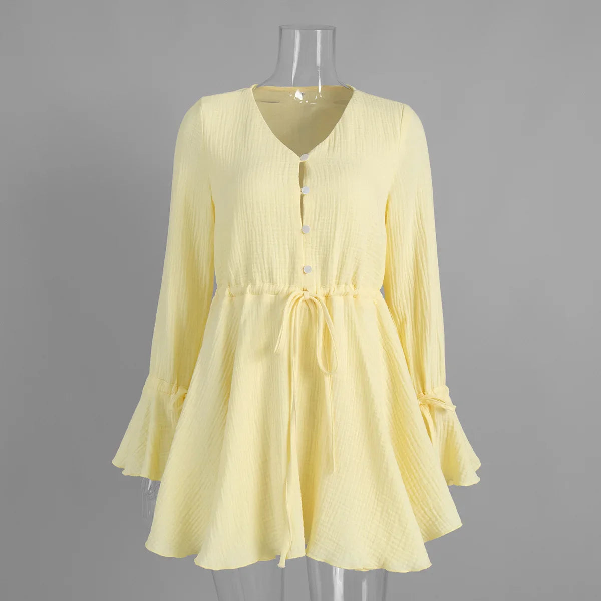 V Neck Lace-Up Patchwork Mini Dress