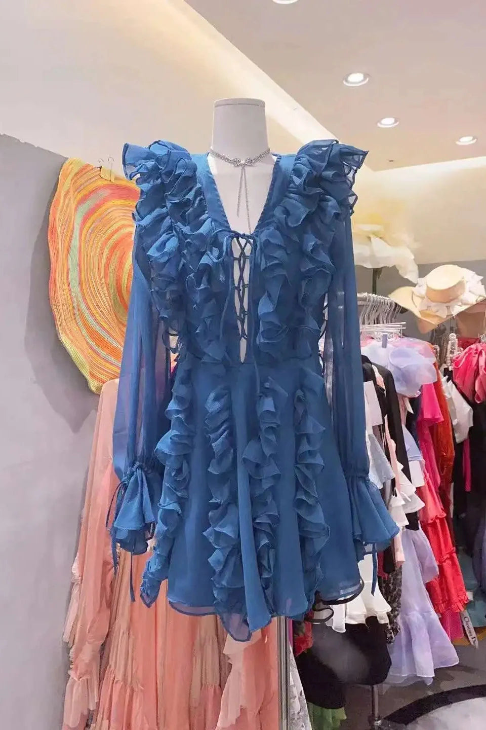 Elegant Lace Deep V Neck Mini Dress