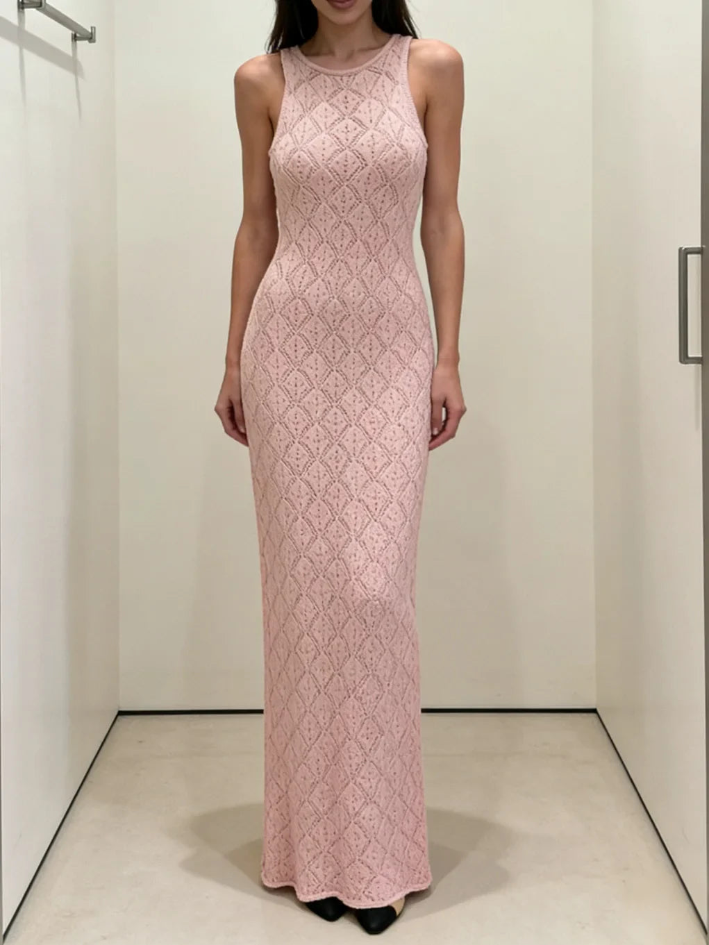 See-Through Knitted Sleeveless Maxi Dress