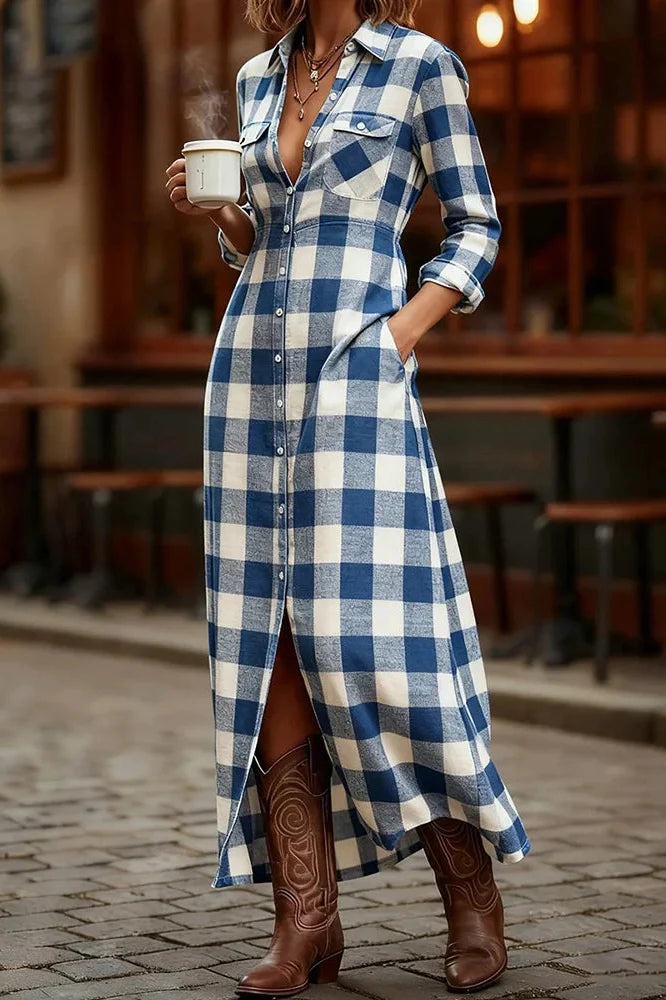 Elegant High Waist Printed Long Sleeve Maxi Dress