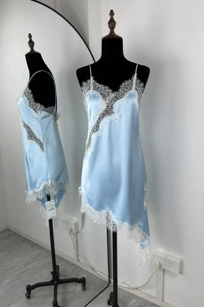 Lace Backless Patchwork V-Neck Slim Bodycon Mini Dress