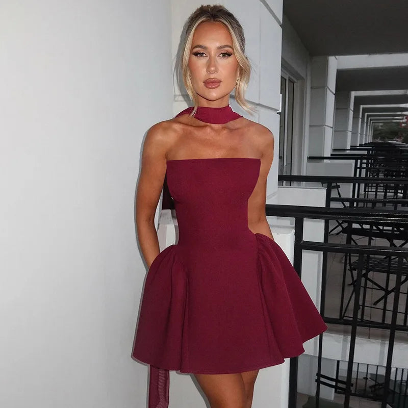 Strapless Backless Zipper High Waist Mini Dress