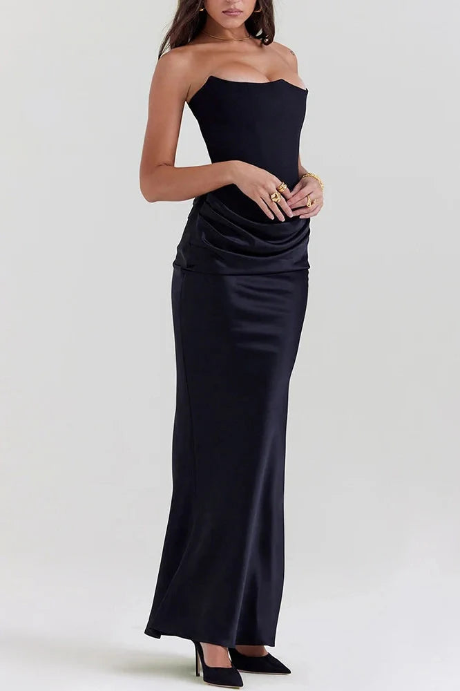 Hollow Out Off-Shoulder High Waist Pleated Maxi Dress