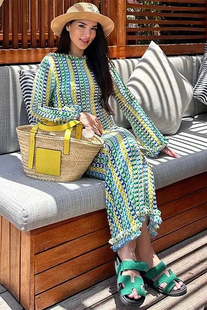 Hollow Out Lace Backless Patchwork Loose Maxi Dress