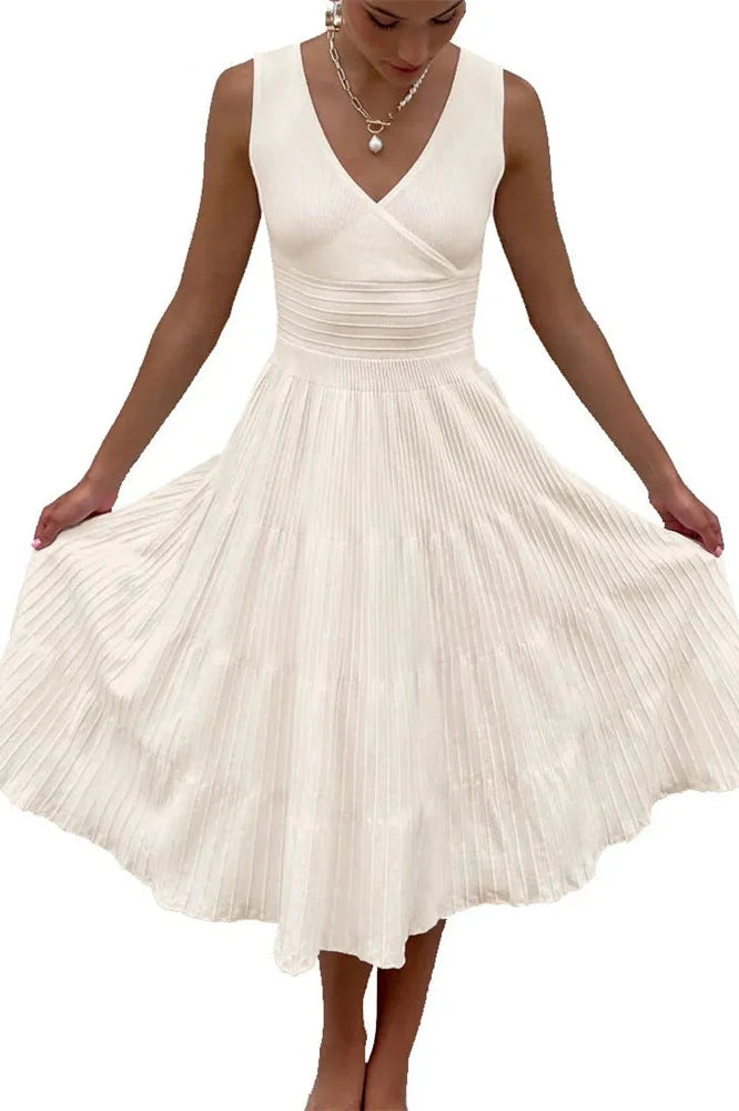 V-Neck Backless High Waist Midi Dress