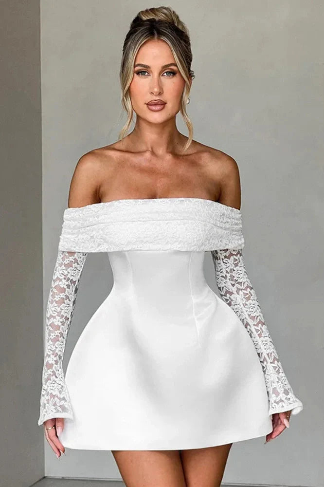 Off-Shoulder Backless Strapless Long Sleeve High Waist A-line Mini Dress