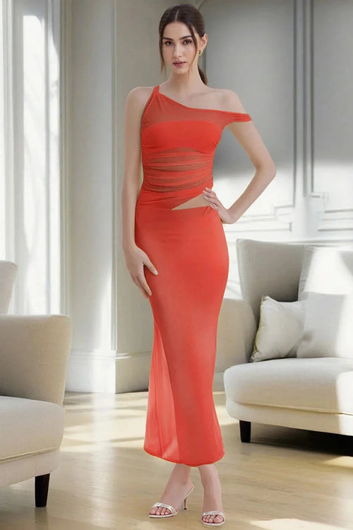 Bodycon Slim One-Shoulder Patchwork Maxi Dress