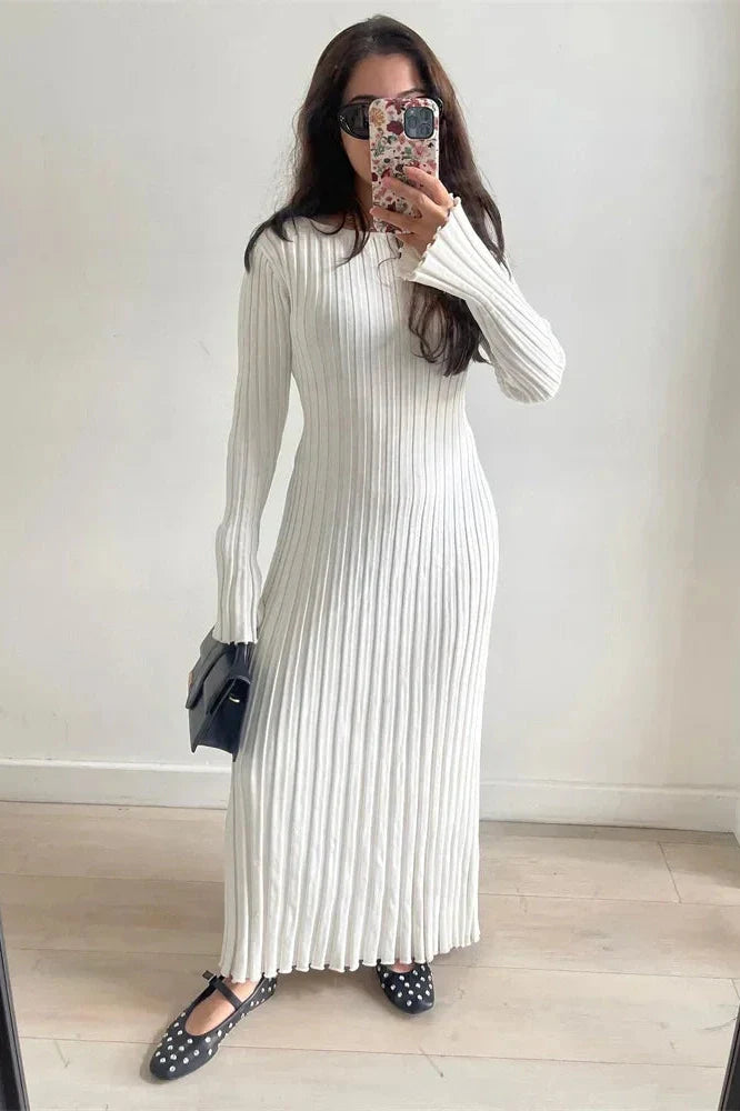 Lace-Up High Waist Patchwork Long Sleeve Maxi Dress
