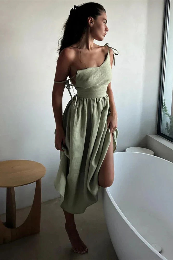 Lace-Up Backless High Waist Slim Midi Dress
