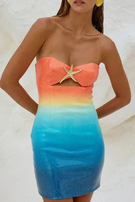 Hollow Out Sleeveless High Waist Off Shoulder Mini Dress