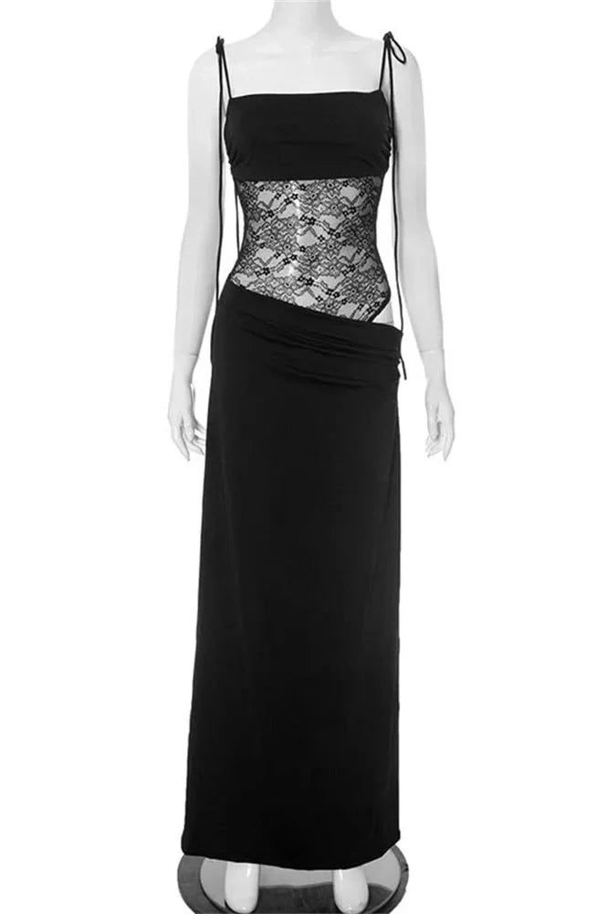 Lace Printed Backless Slim High Waist Patchwork Maxi Dress