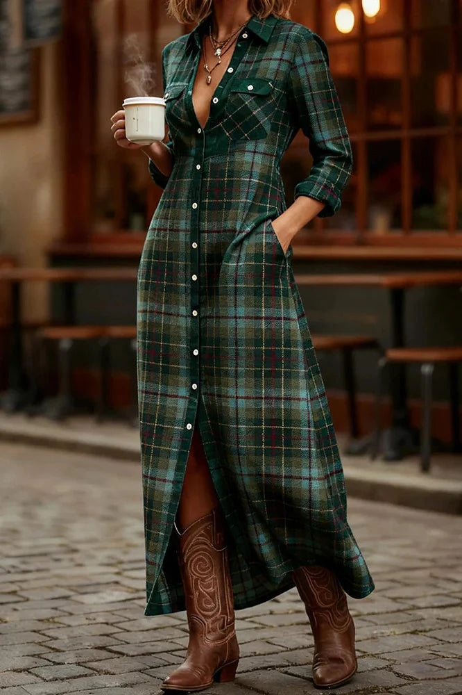 Elegant High Waist Printed Long Sleeve Maxi Dress