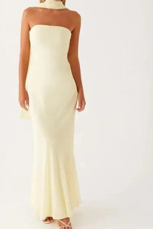 Printed Strapless Backless Bodycon Slim Maxi Dress