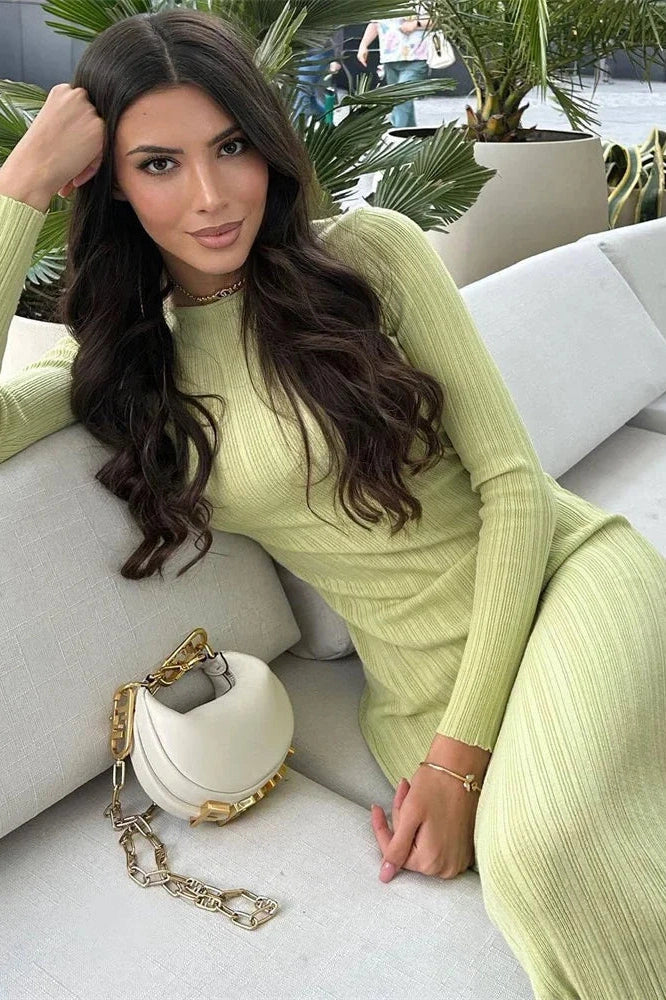 Long Sleeve High Waist Patchwork Slim Maxi Dress