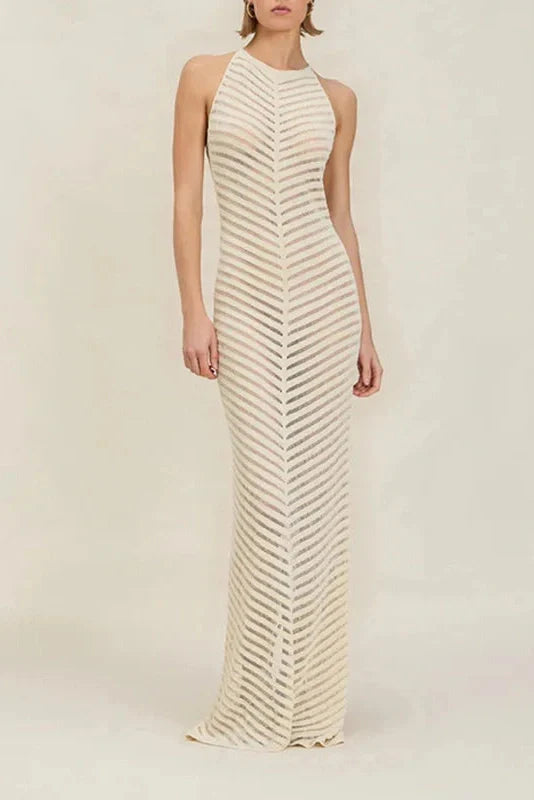 Elegant Hollow Out Sleeveless Knitted Maxi Dress