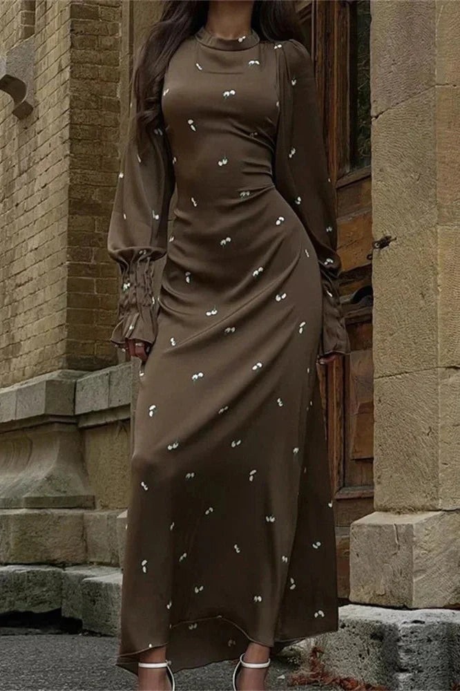 Printed Long Sleeve Patchwork Maxi Dress